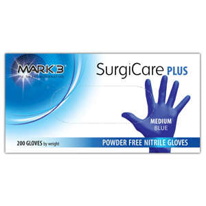 SurgiCare Plus Nitrile Exam Gloves Blue 200/bx- MARK3