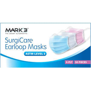 Mark3-SurgiCare Ear loop Masks ASTM Level3 / 4-Ply (Dual Band Strips) (Pack of 50)