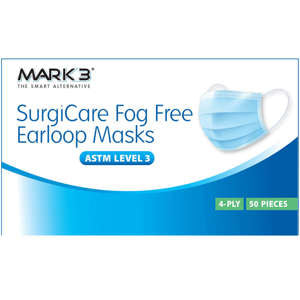 Mark3-SurgiCare Fog Free -Ear loop Masks ASTM Level3 / 4-Ply (Pack of 50)