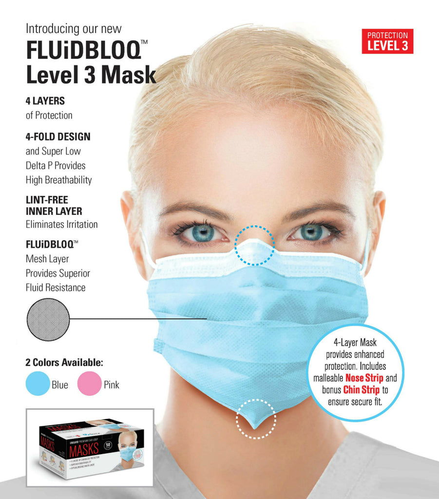 FLUiDBLOQ Level 3 EarLoop Mask Blue - 50/bx. - UniPack ( Active promo: Buy 8 get 2 for free)