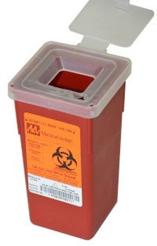 Sharps Container 1 Quart Red Base / Translucent Lid Vertical Entry